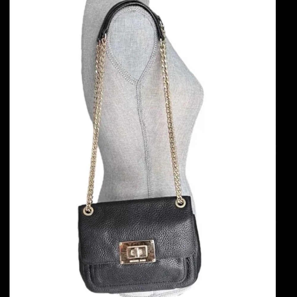 Michael Kors Black Leather Shoulder Bag with Gold Chain